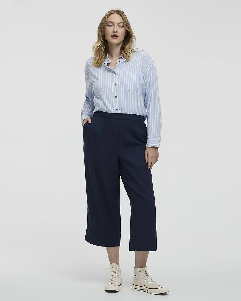 Cropped Wide-Leg Linen-Blend Pant - Petite