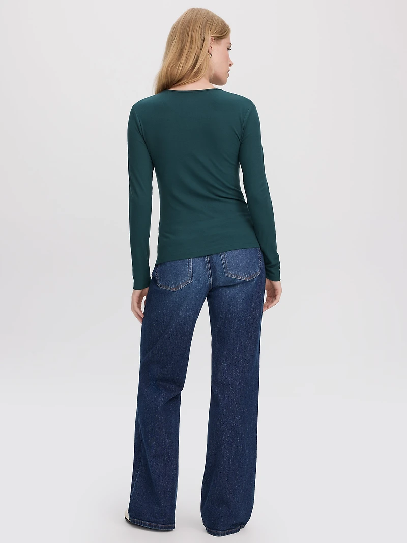 Long-Sleeve Crew-Neck Ribbed T-Shirt