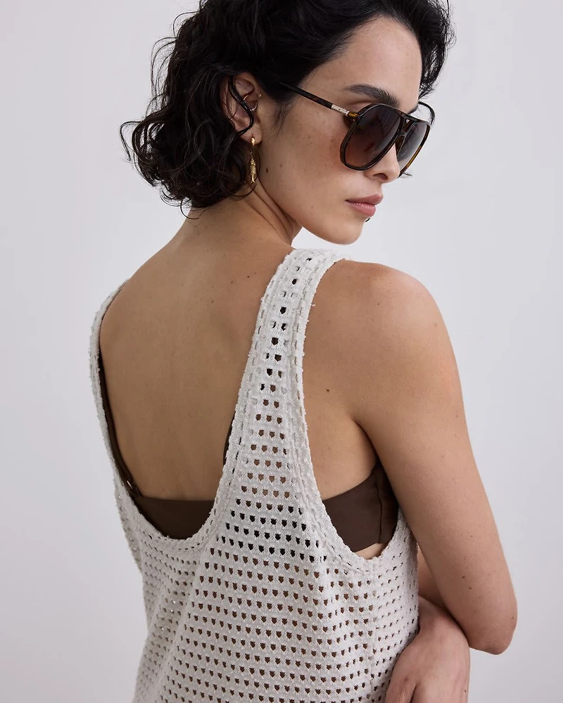 Sleeveless U-Neck Crochet Midi Dress