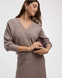 Pull côtelé à manches longues dolman et col V