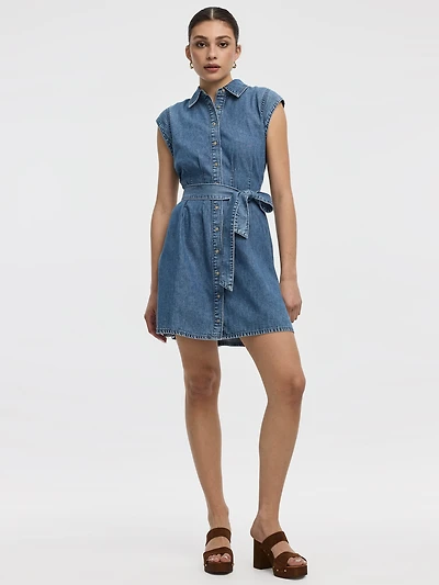 Robe chemise ceinturée à très manches courtes