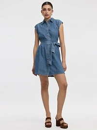 Robe chemise ceinturée à très manches courtes
