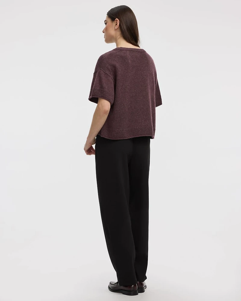 Cashmere-Blend Short-Sleeve Crew-Neck Loose Sweater