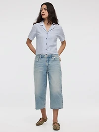 Jean capri à jambe large et taille mi-haute