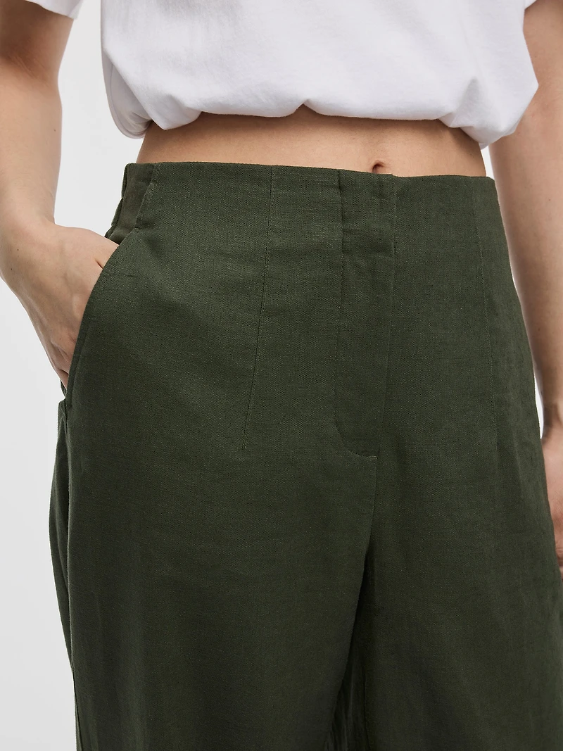 Pantalon en mélange de lin à jambe ballon