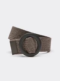 Elastic Straw Belt with Round Wooden Buckle