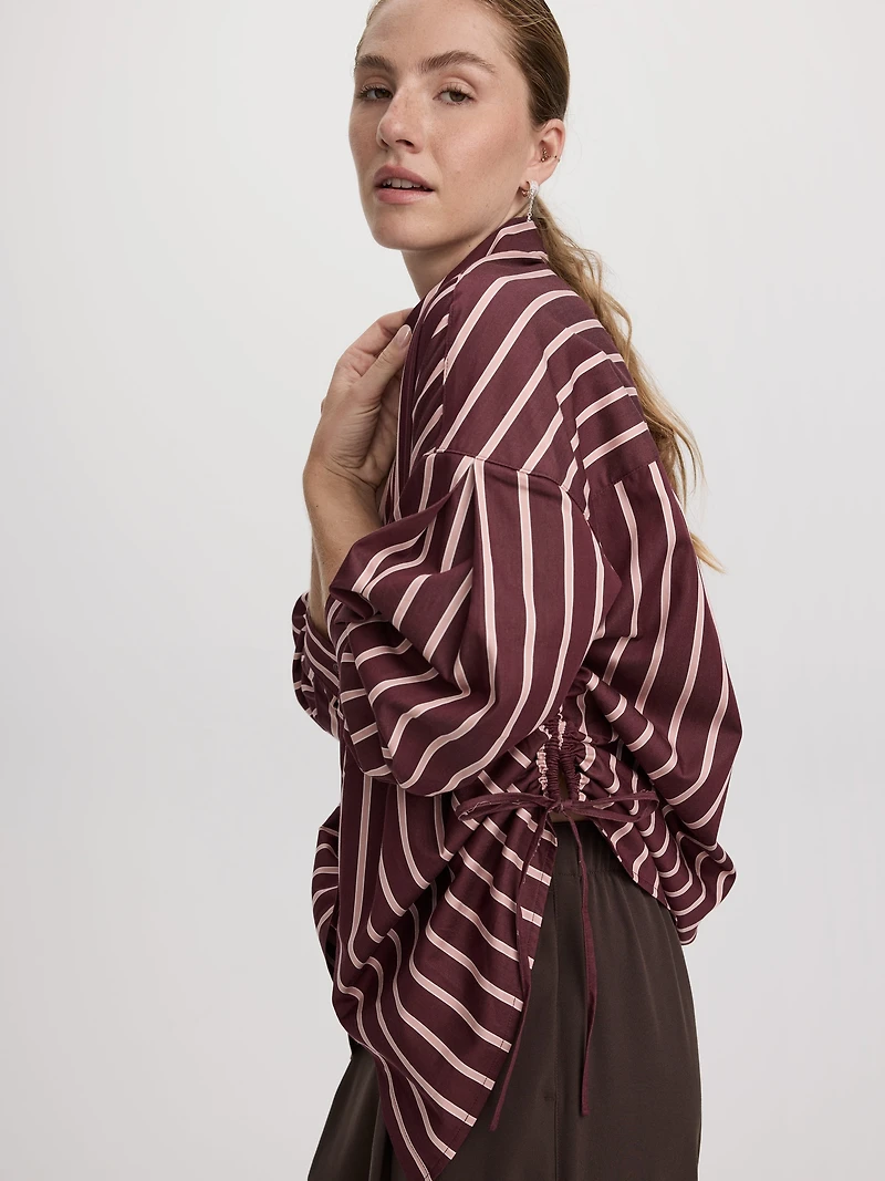 Striped Poplin Blouse with Side Shirrings