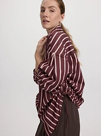Striped Poplin Blouse with Side Shirrings