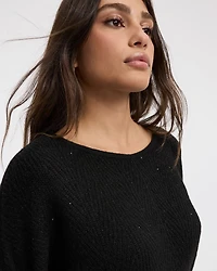 Long-Sleeve Boat-Neck Boxy Sweater with All-Over Sequins