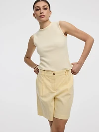 Bermuda à taille haute en mélange de lin