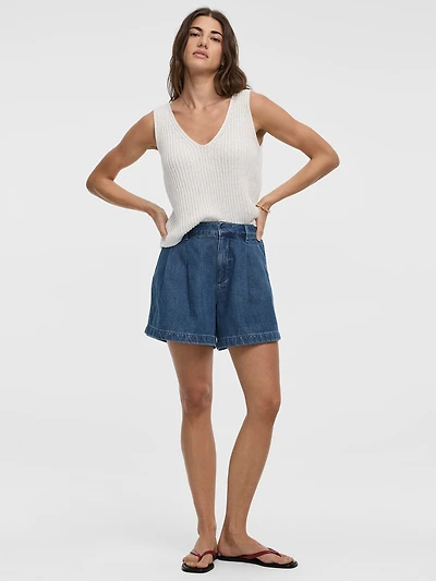 Short à plis en denim