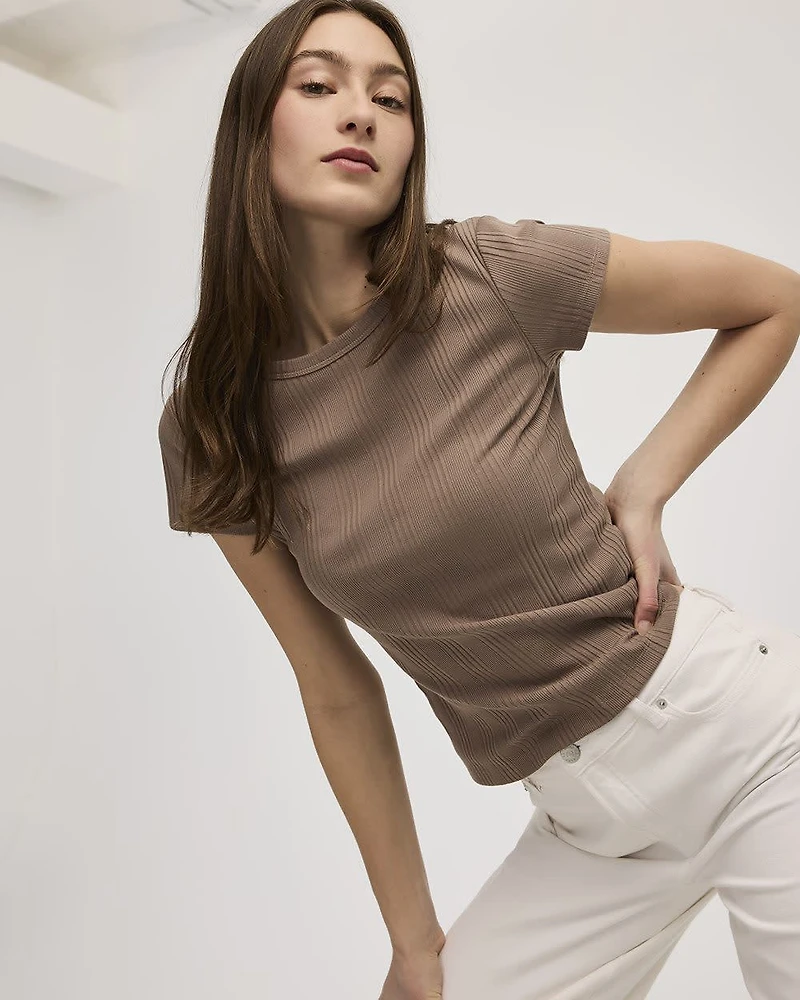 Fitted Crew-Neck Ribbed T-Shirt