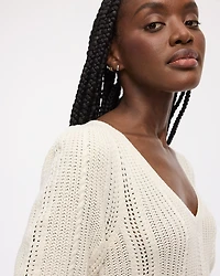 Puffy-Elbow-Sleeve V-Neck Sweater