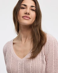 Puffy-Elbow-Sleeve V-Neck Sweater
