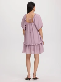Square-Neck Mini Dress with Bubble Sleeves