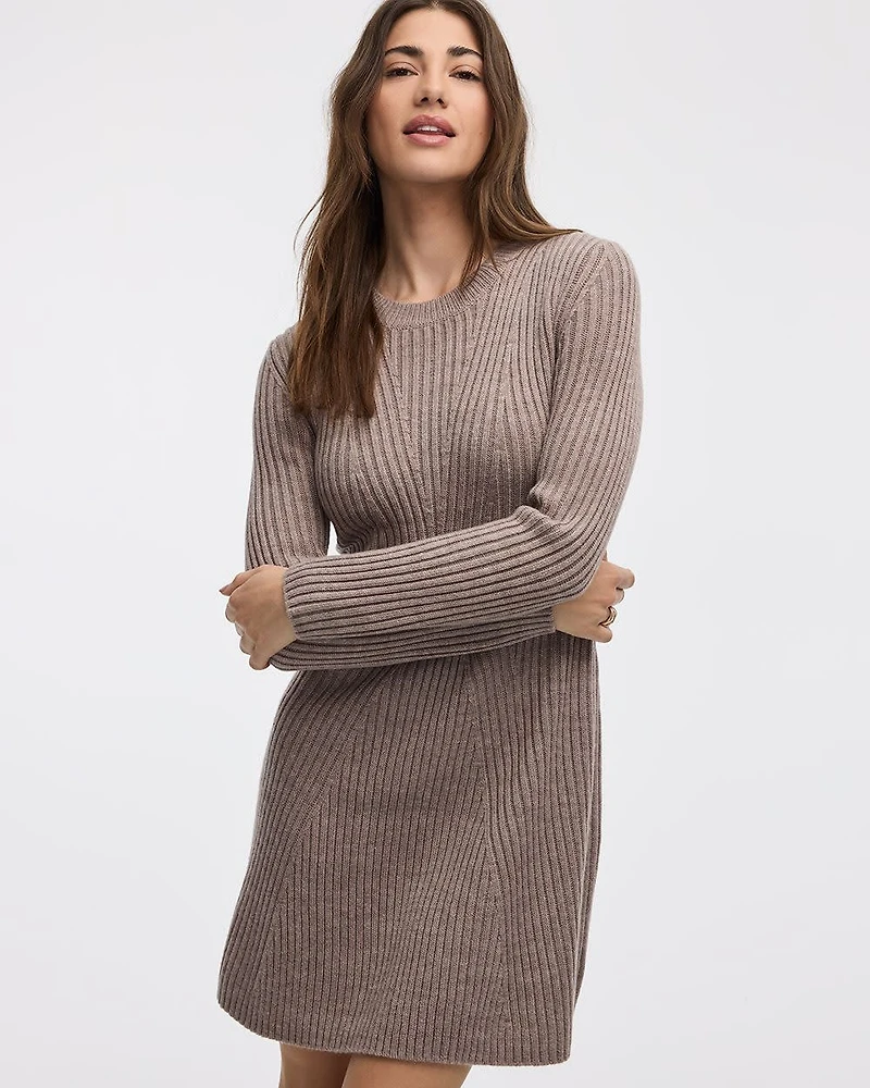 Long-Sleeve Crew-Neck Ribbed Sweater Dress