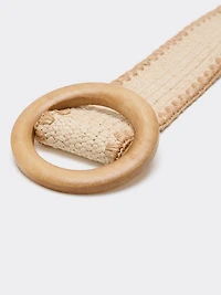 Ceinture élastique en paille avec boucle ronde bois