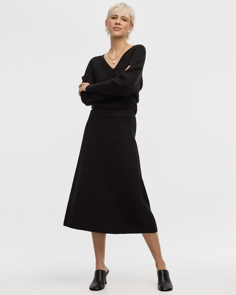 Ribbed A-Line Midi Sweater Skirt