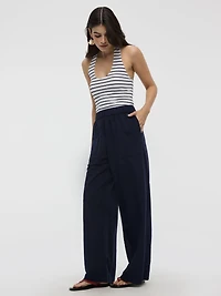 Wide-Leg High-Rise Pull-On Piqué Pant