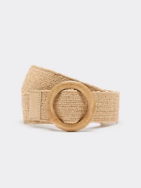 Elastic Straw Belt with Round Wooden Buckle