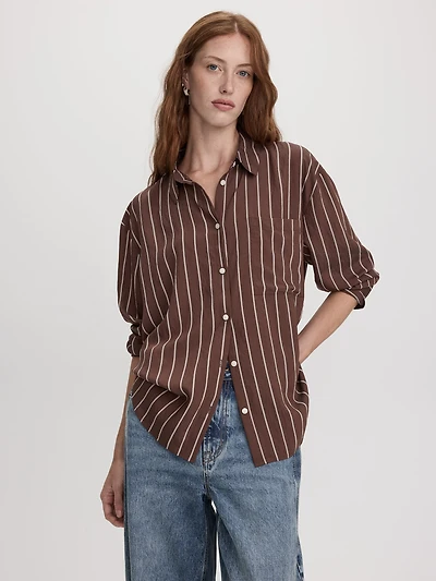 Striped Long-Sleeve Blouse with Pocket