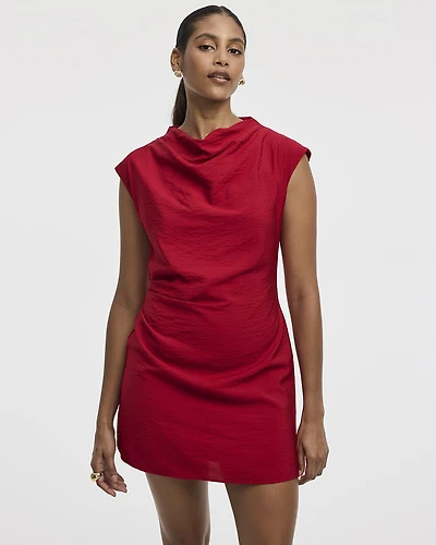 Extended-Sleeve Mock-Neck Mini Dress