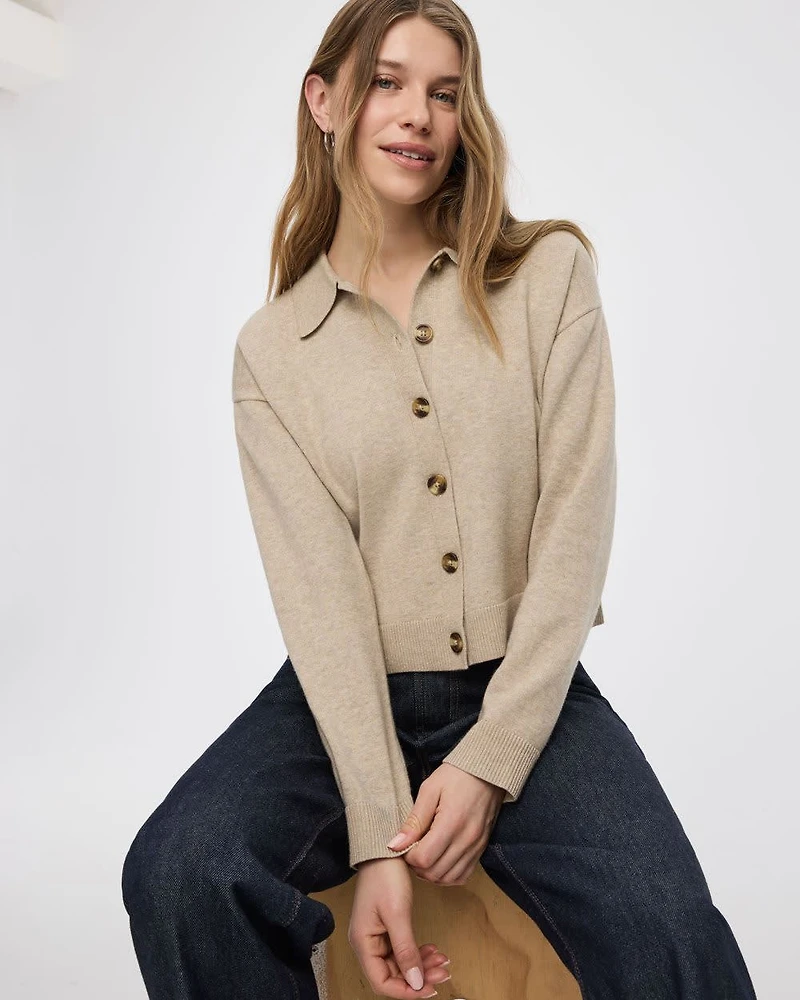 Long-Sleeve Polo Cardigan