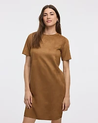 Faux-Suede Short-Sleeve T-Shirt Dress