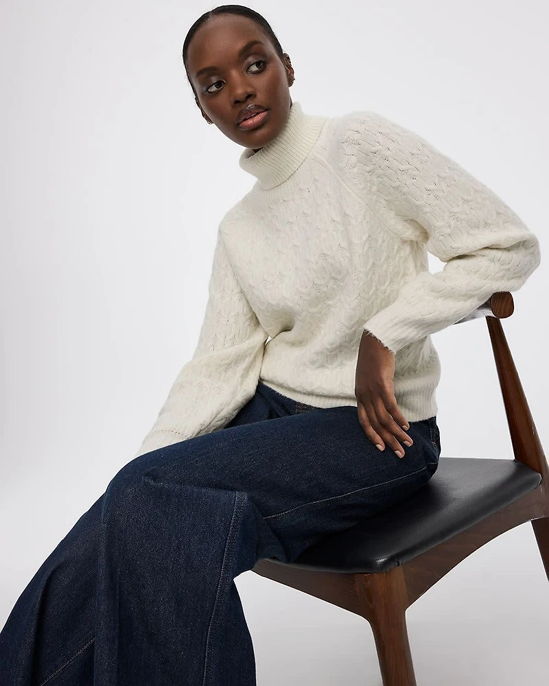 Long-Balloon-Sleeve Mock-Neck Sweater