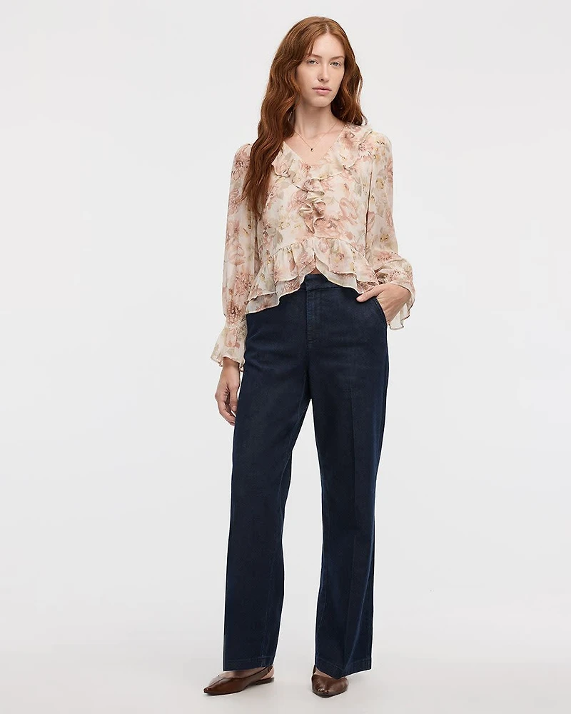 Wide-Leg Mid-Rise Denim Trousers