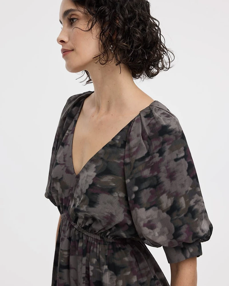 Elbow-Sleeve V-Neck Empire-Cut Dress