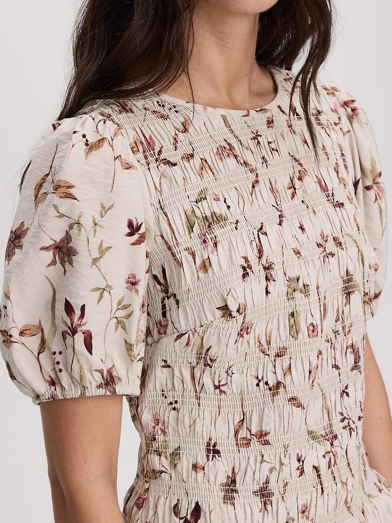 Blouse en nid d'abeille à manches courtes bouffantes