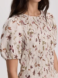 Blouse en nid d'abeille à manches courtes bouffantes