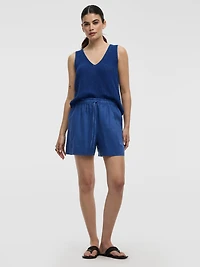 Short en mélange de lin à taille élastique