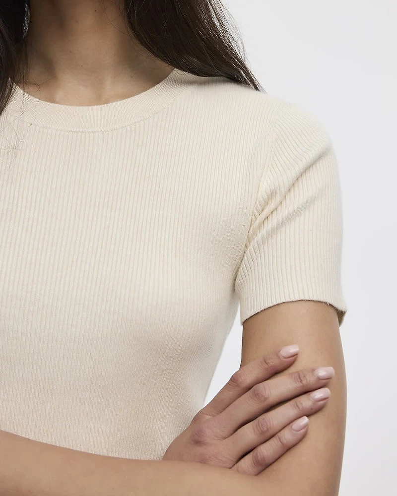 Short-Sleeve Crew-Neck Ribbed Sweater