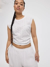 T-shirt à manches courtes et col rond avec fronces latérales