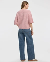 Elbow-Sleeve Crew-Neck Loose Sweater