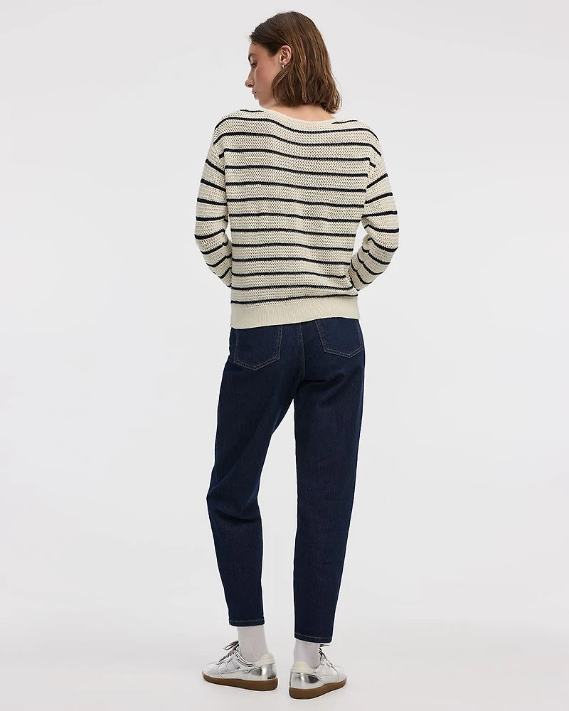 Striped Long-Sleeve Open-Stitch Pullover