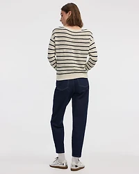 Striped Long-Sleeve Open-Stitch Pullover