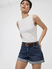 Jean court à jambe large et taille haute