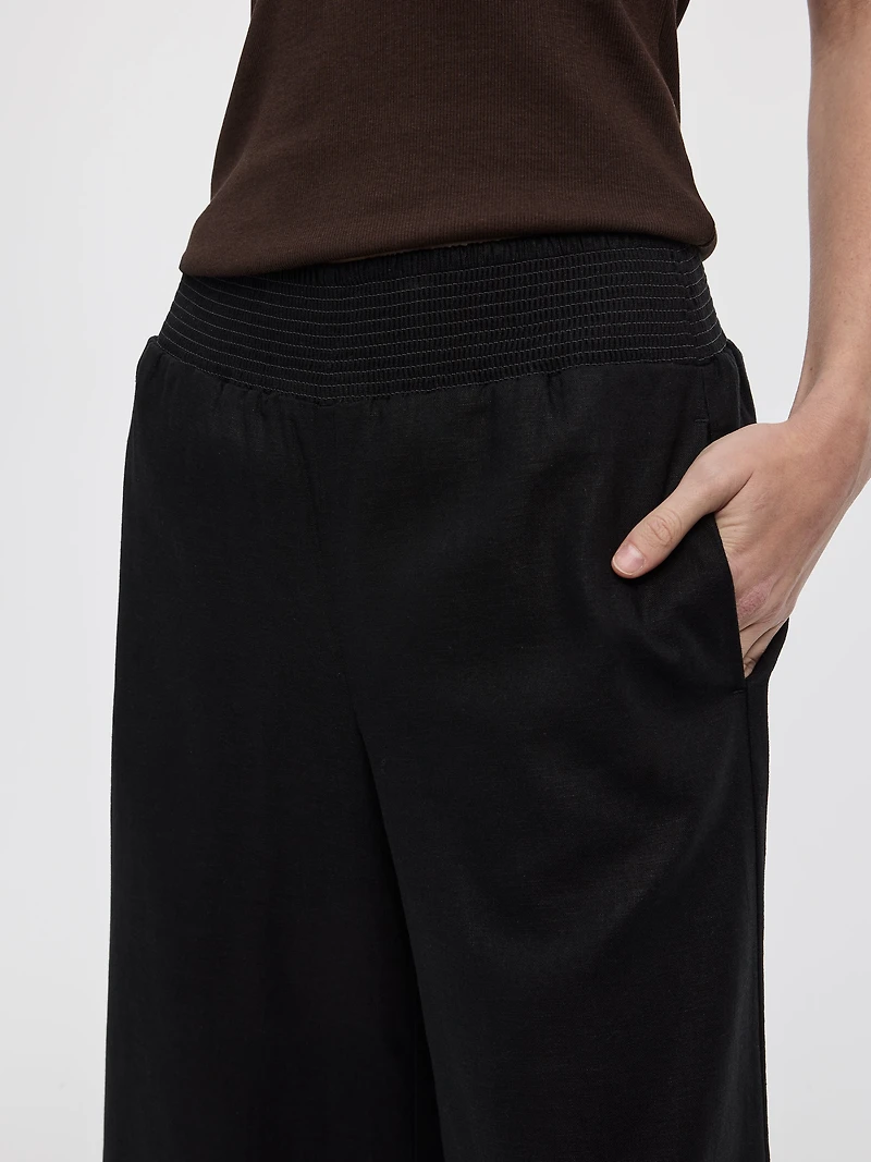 Cropped Wide-Leg Linen-Blend Pant