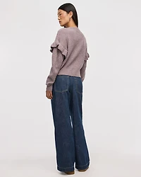 Long-Sleeve Crew-Neck Sweater with Ruffles