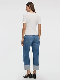 T-shirt à manches courtes et col V avec dentelle