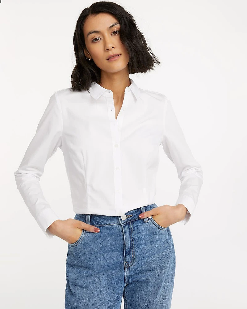 Long-Sleeve Fitted Poplin Blouse - R Essentials