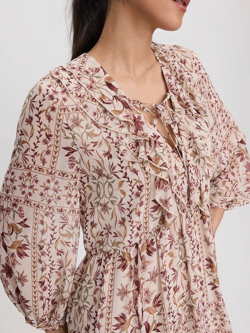 Robe maxi à col V volants