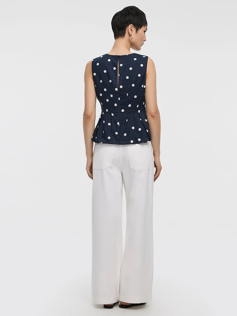 Blouse à plis nervurés sans manches col rond