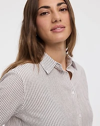 Seersucker Long-Sleeve Buttoned-Down Blouse