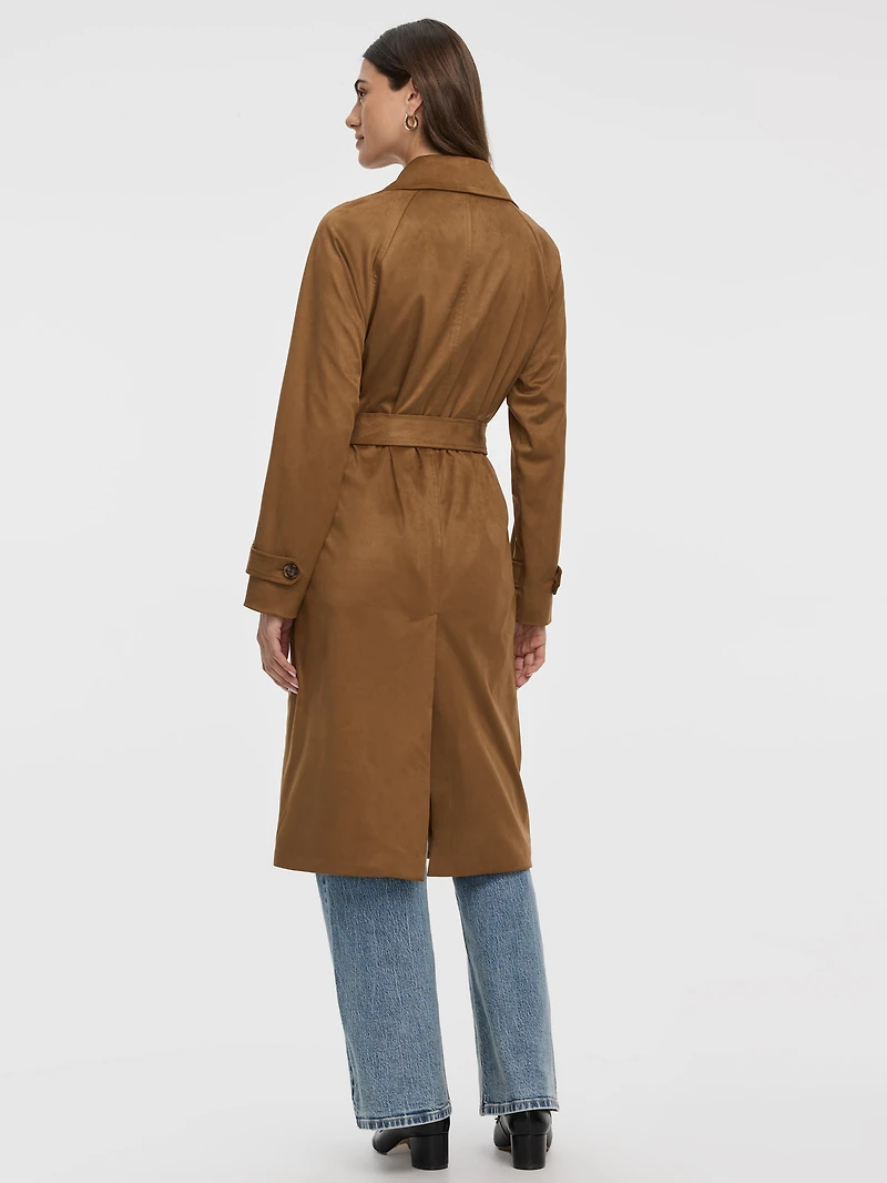 Faux Suede Trench Coat