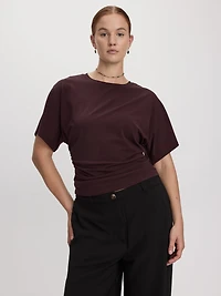 T-shirt rayé à manches courtes et col rond avec fronces latérales
