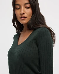 Long-Sleeve V-Neck Pullover with Wide Ribs